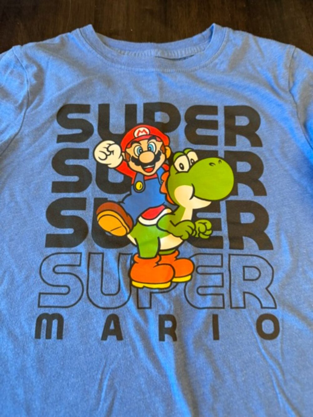 Super Mario Brand Kids Super Mario & Yoshi Blue Long Sleeve T-Shirt (Size S)